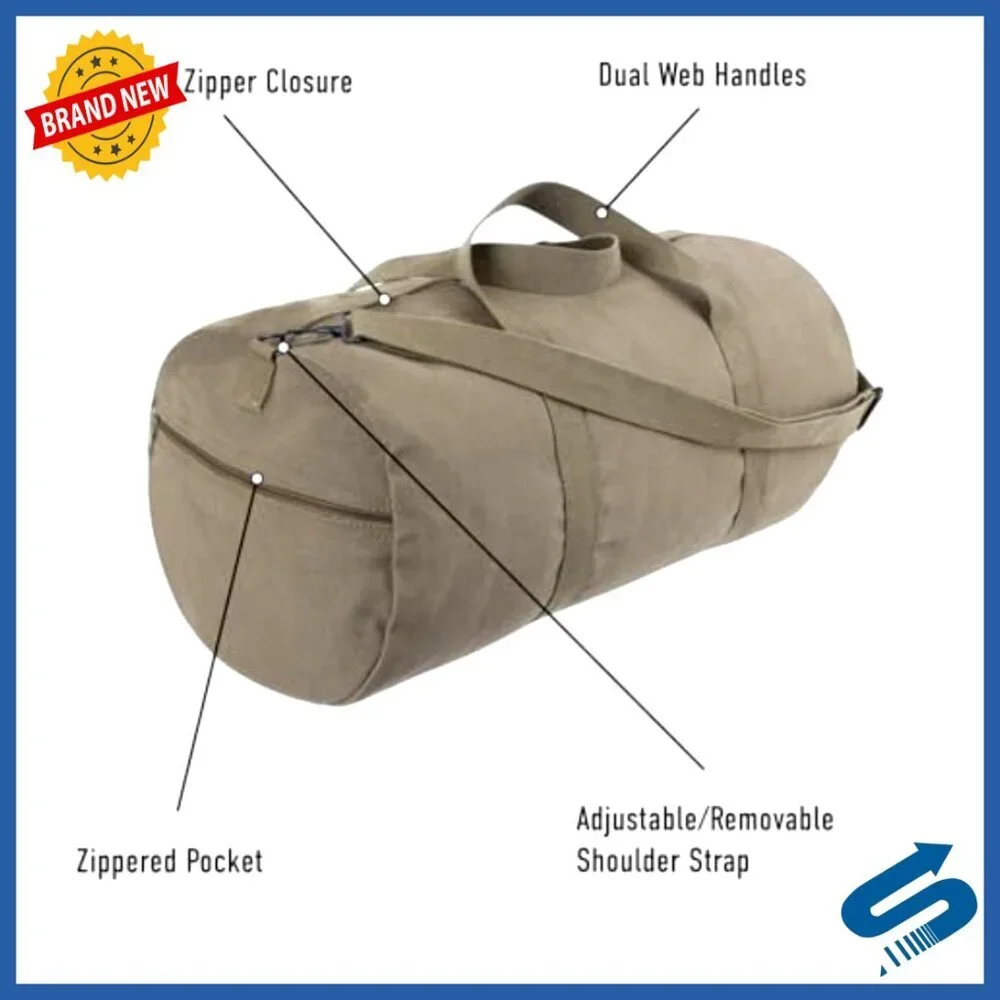 Heavy-Duty Canvas Duffle Bag Rugged Travel Gym Gear Equipment Shoulder Strap